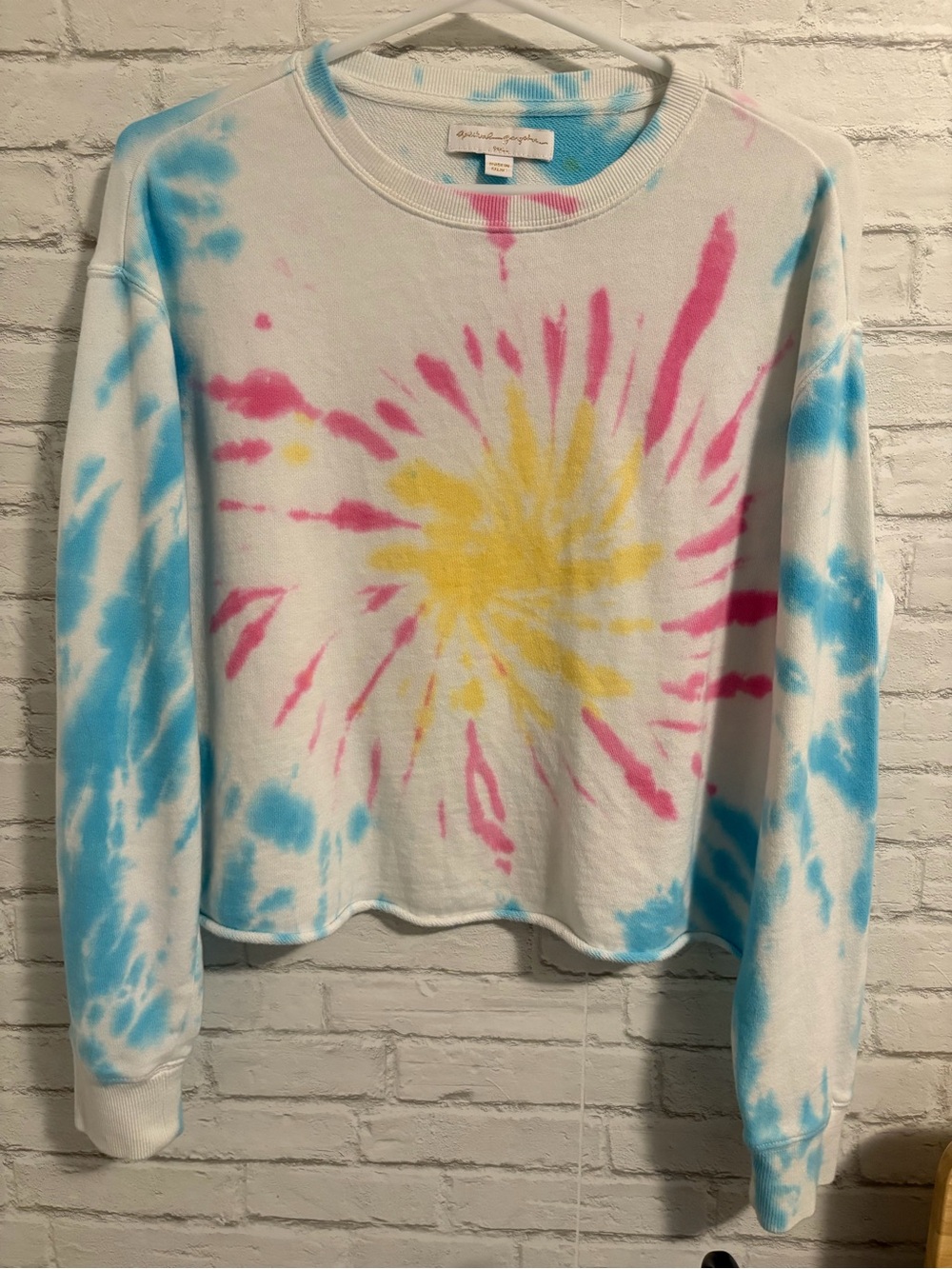 Spiritual Gangster Tie-Dye Crewneck in White, Blue & Pink